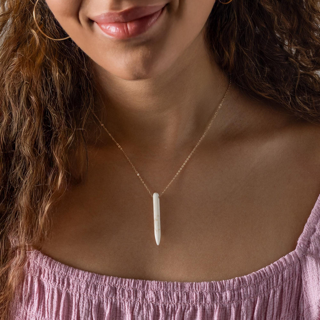 Howlite Crystal Necklace - Gift For Her - Boho Jewelry - Healing Crystal Necklace - Handmade Jewelry Gifts - Bold Statement Necklace Simple