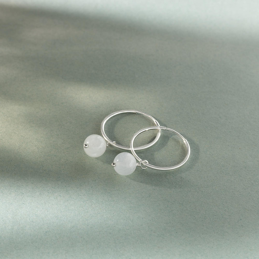 Minimalist Hoop Earrings – Moonstone Earrings – Waterproof Gold Hoops Wedding Earrings for Bridesmaids – Wedding Gift Statement Simple Hoops