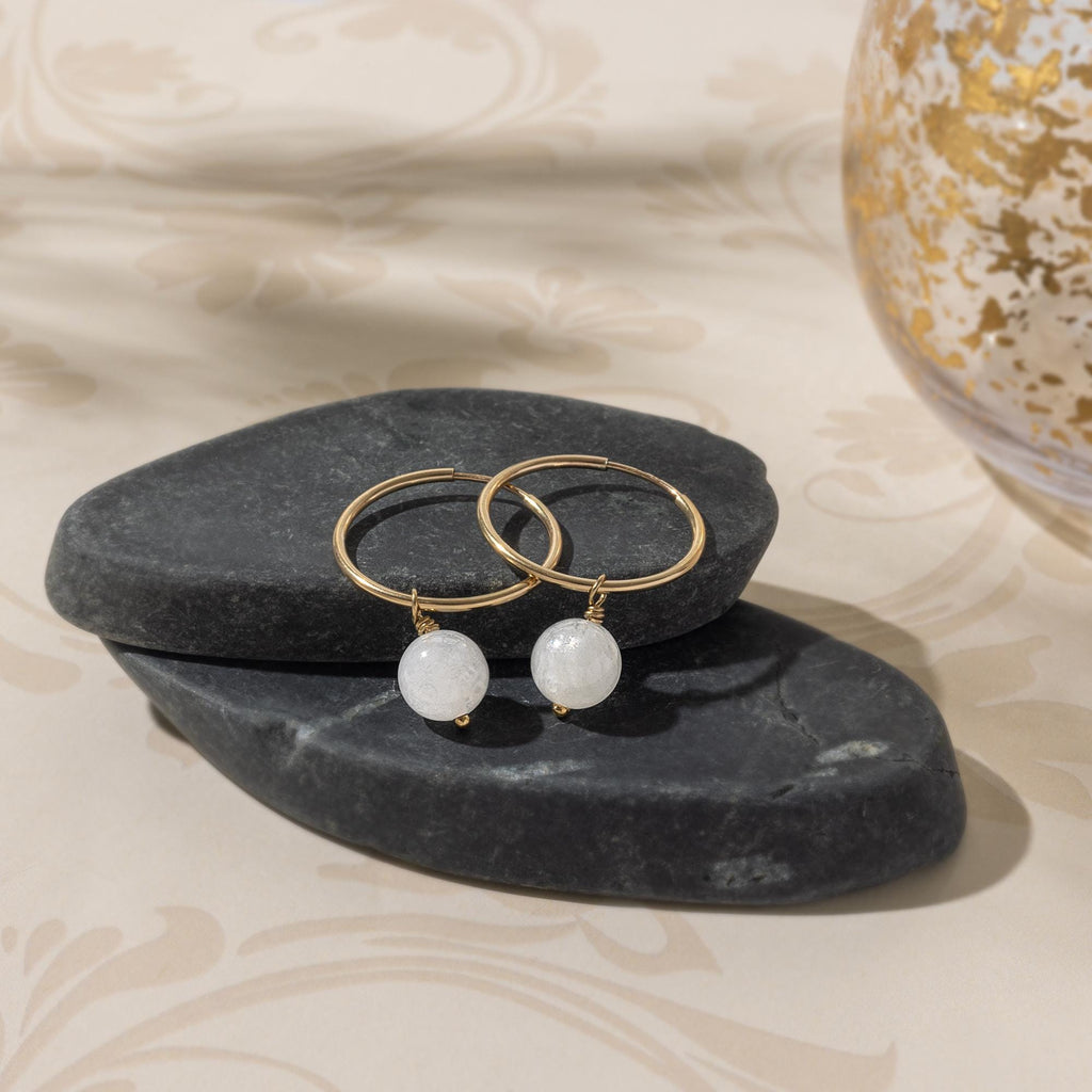 Minimalist Hoop Earrings – Moonstone Earrings – Waterproof Gold Hoops Wedding Earrings for Bridesmaids – Wedding Gift Statement Simple Hoops