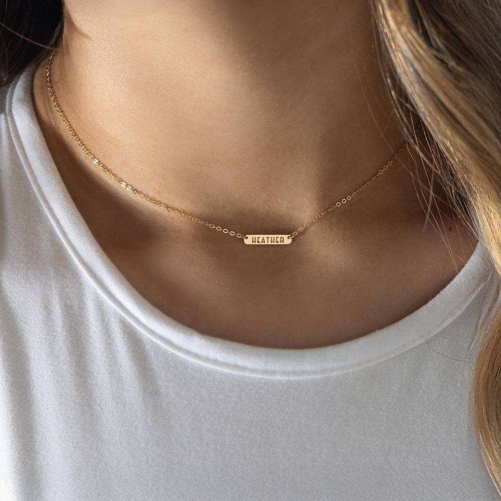 Personalized Bar Necklace: Sterling Silver, 14k Gold Fill, Rose Gold