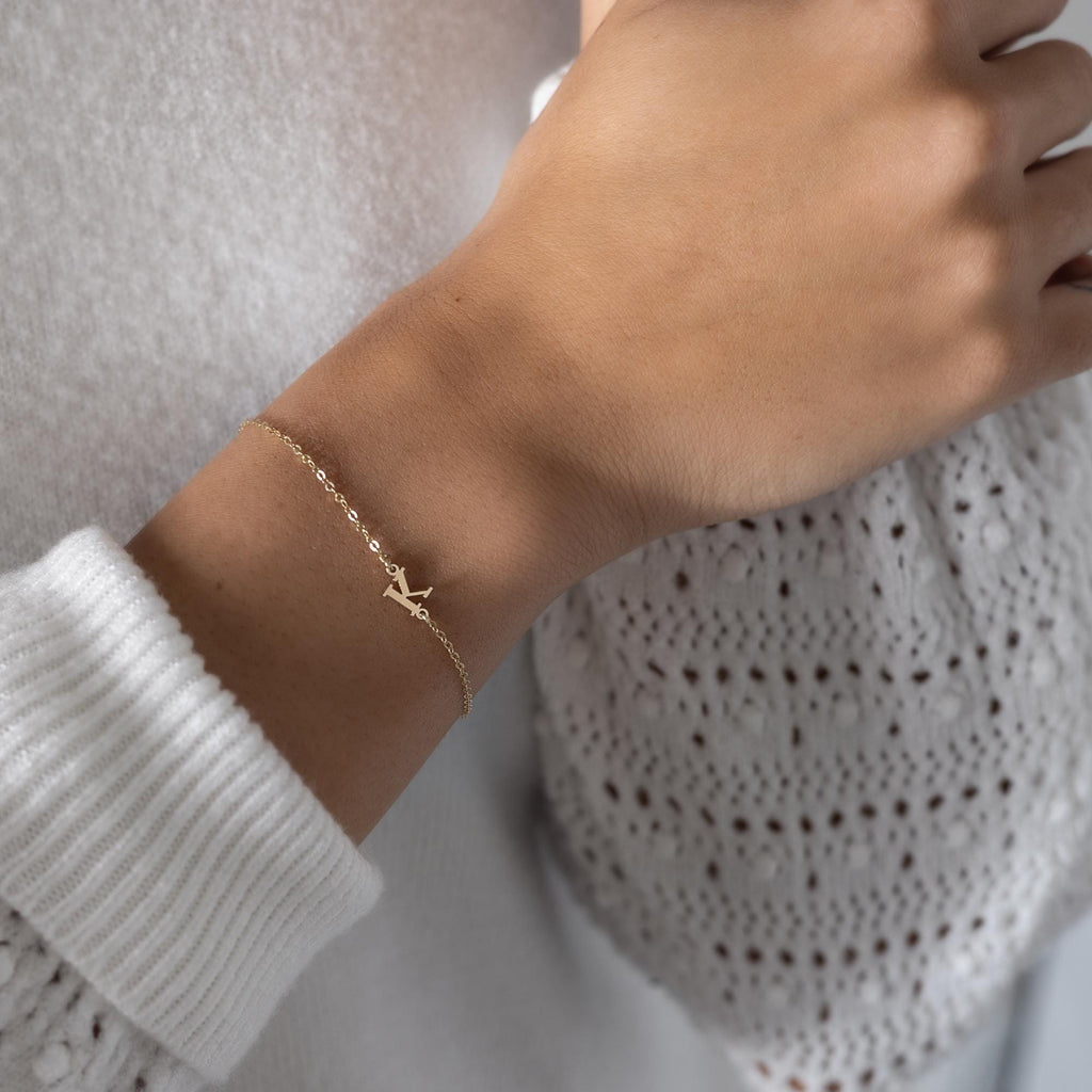 Personalized Letter Bracelet: Dainty Initial in 14k Gold Filled or Silver