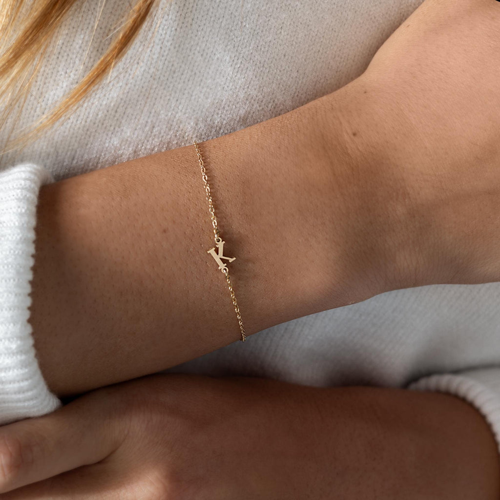 Personalized Letter Bracelet: Dainty Initial in 14k Gold Filled or Silver