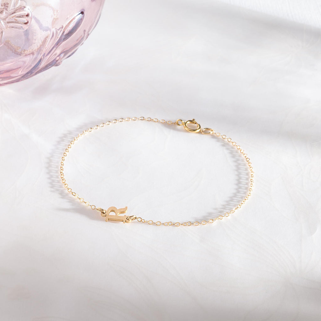 Personalized Letter Bracelet: Dainty Initial in 14k Gold Filled or Silver