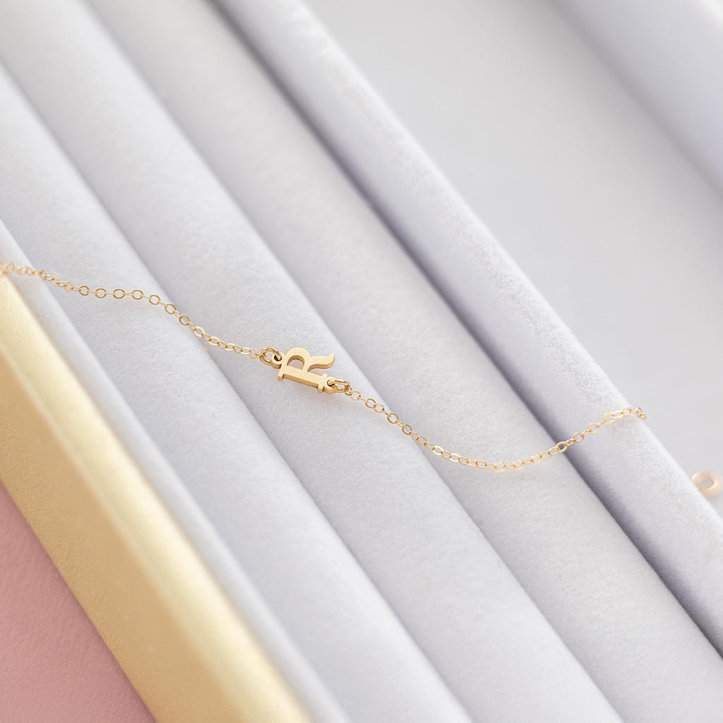 Personalized Letter Bracelet: Dainty Initial in 14k Gold Filled or Silver