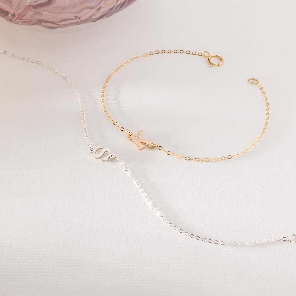 Personalized Letter Bracelet: Dainty Initial in 14k Gold Filled or Silver
