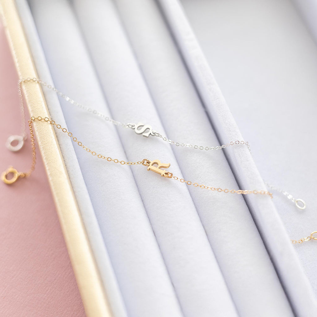 Personalized Letter Bracelet: Dainty Initial in 14k Gold Filled or Silver