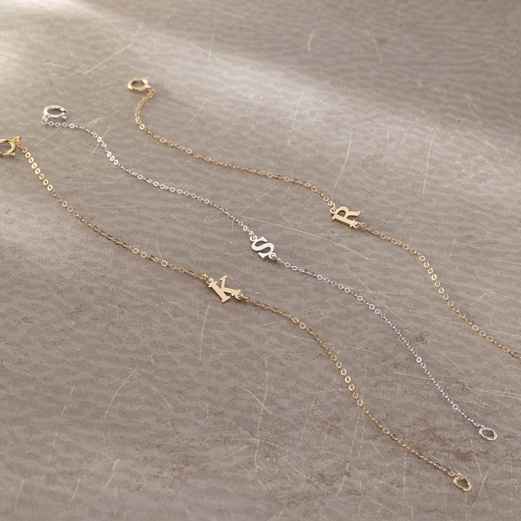 Personalized Letter Bracelet: Dainty Initial in 14k Gold Filled or Silver