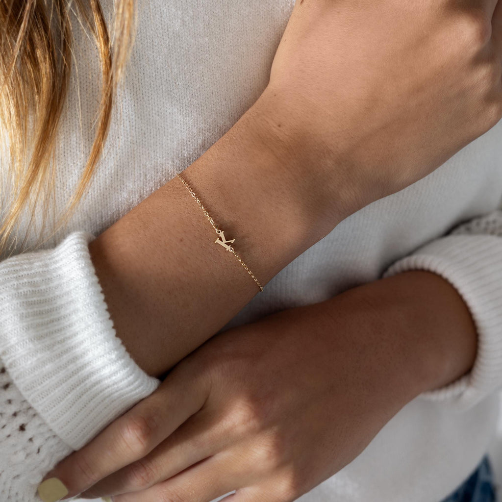 Personalized Letter Bracelet: Dainty Initial in 14k Gold Filled or Silver